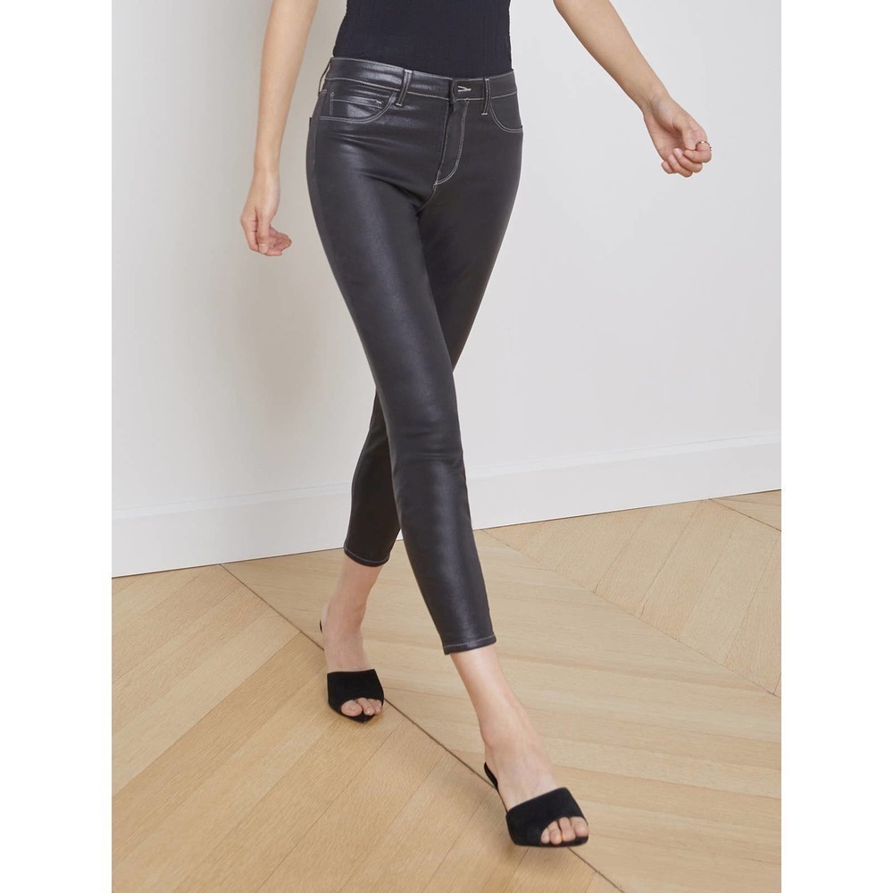 L'AGENCE Margot High Rise Skinny Charcoal/Gold Contrast Coated Size 25 NWT